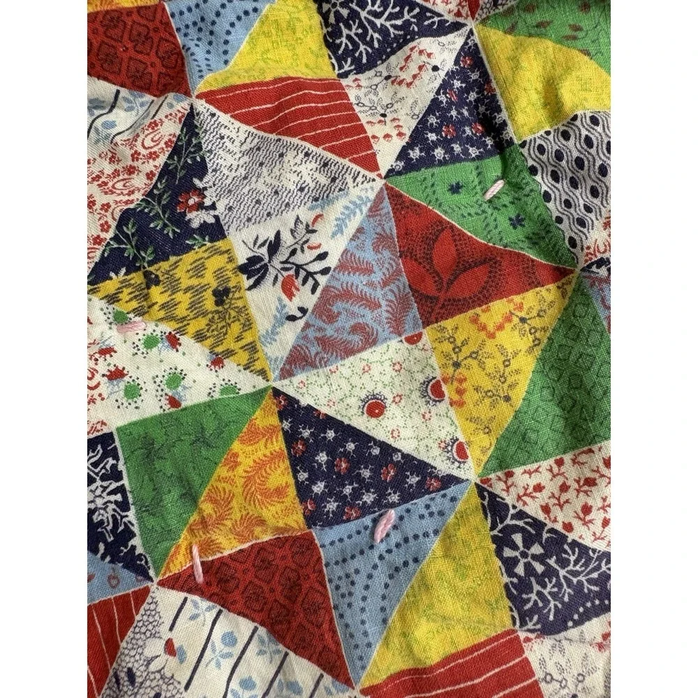 Vintage Antique Feed Sack Quilt Star 86 X 64, Hand Sewn Colorful Scraps